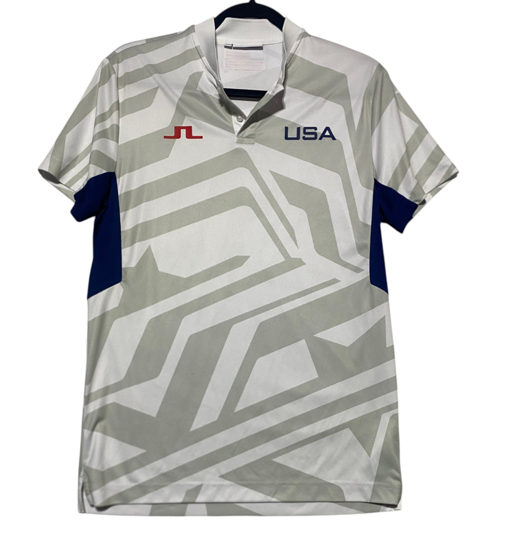 JL Racing Men's Small Polo Shirt White Polyester USA Logo Tech Performance